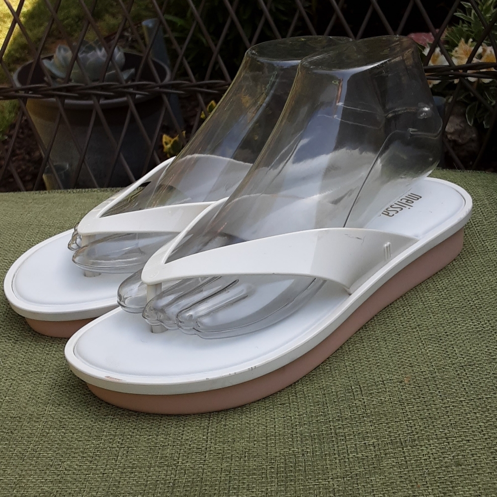 Melissa White and Pink Platform Thong Sandal Size 8.